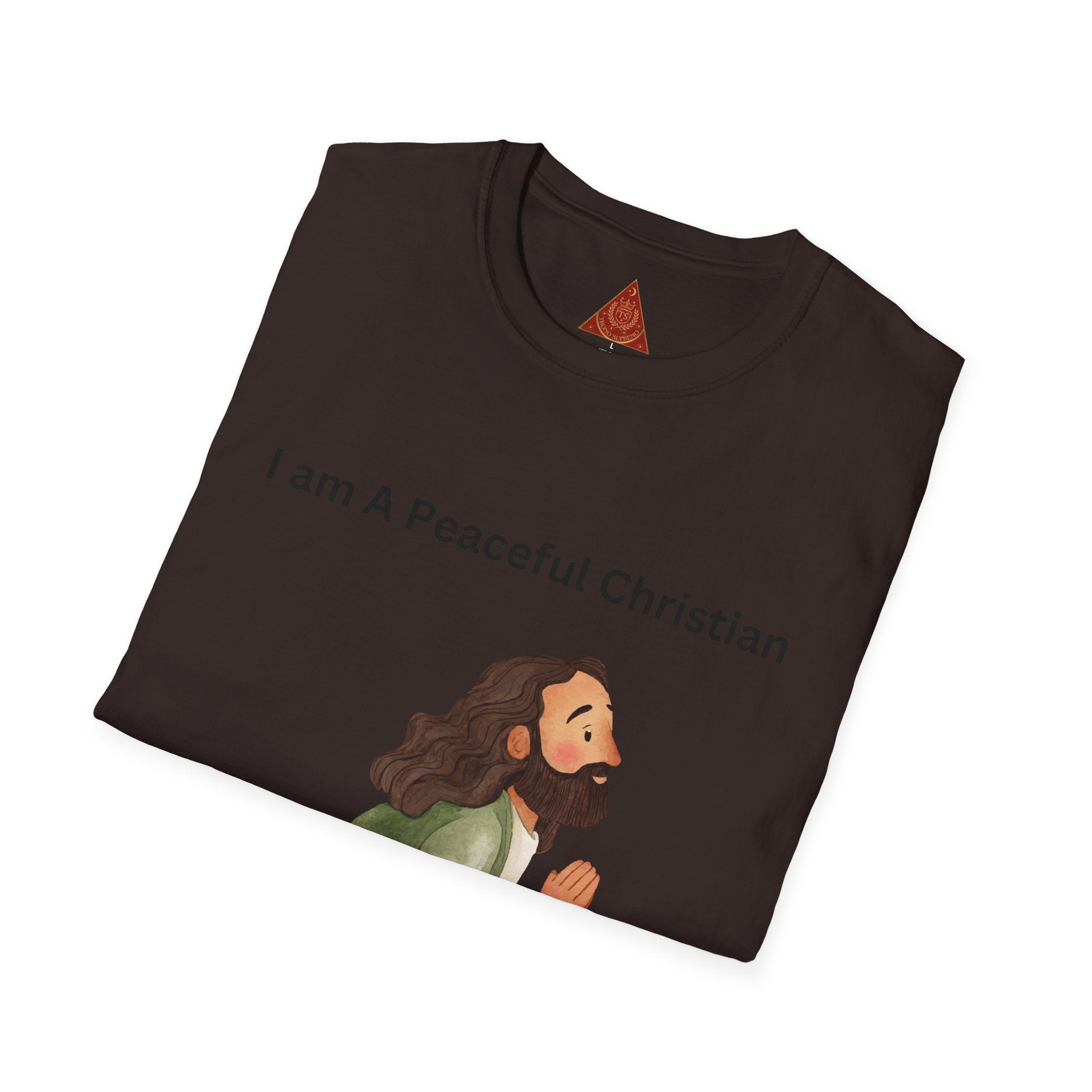 Trono Supremo | Christian Prayer T‑Shirt – “I Am A Peaceful Christian” Jesus Illustration