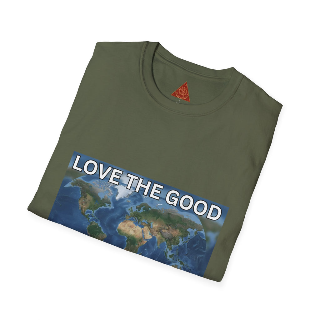 Trono Supremo | Contemporary | Love the Good in the World T-Shirt — Earth Map Positive Message Tee
