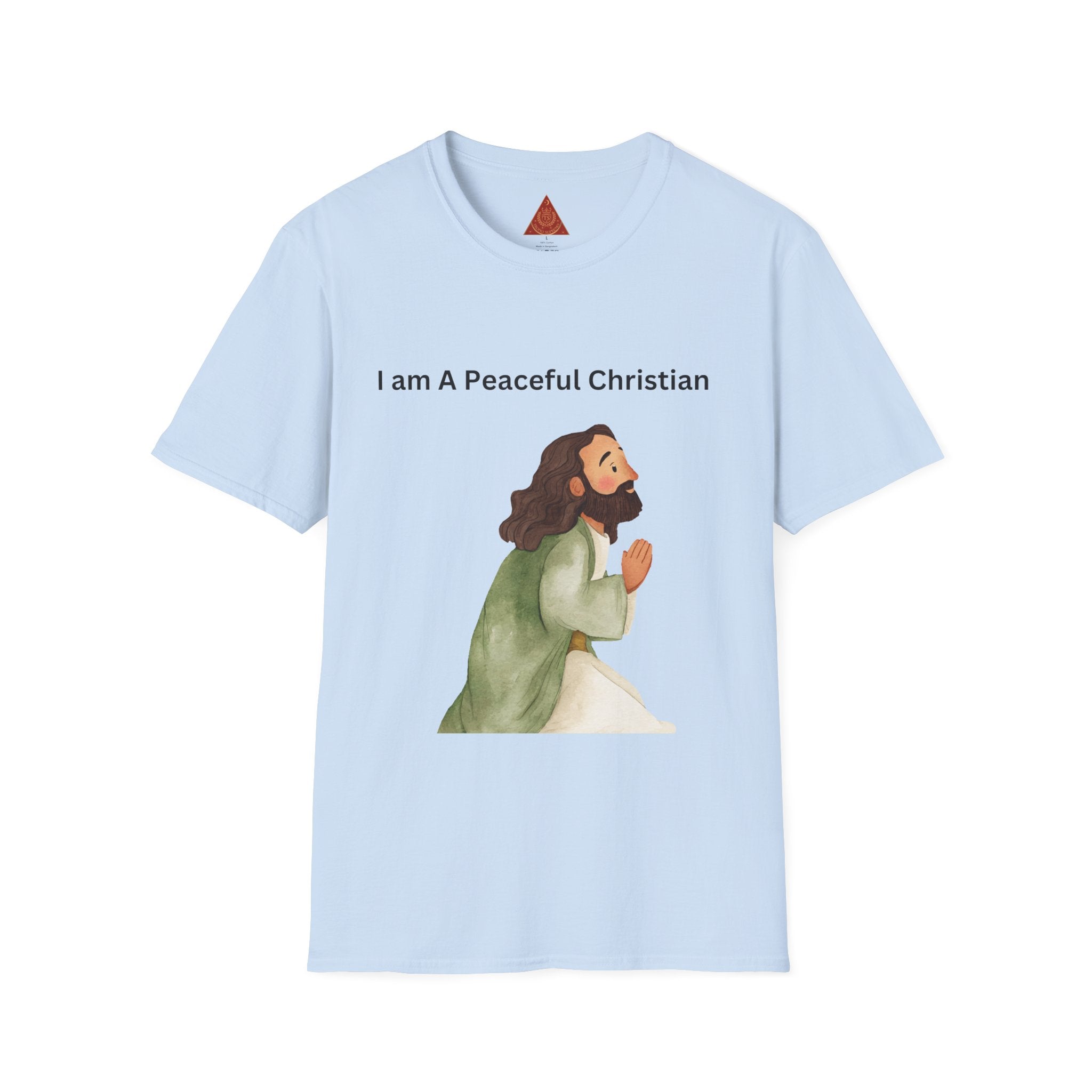 Trono Supremo | Christian Prayer T‑Shirt – “I Am A Peaceful Christian” Jesus Illustration