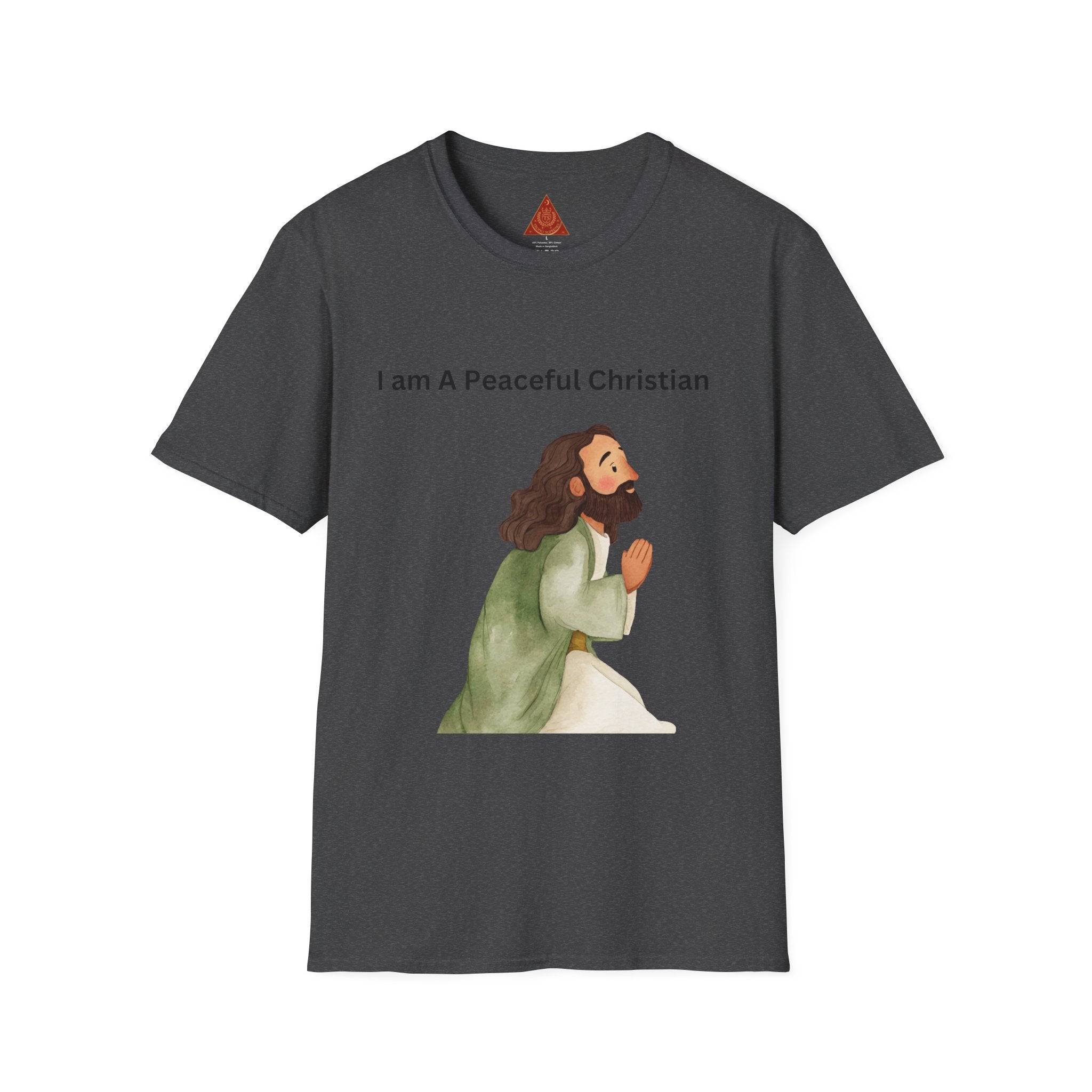 Trono Supremo | Christian Prayer T‑Shirt – “I Am A Peaceful Christian” Jesus Illustration