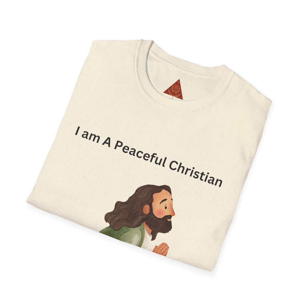 Trono Supremo | Christian Prayer T‑Shirt – “I Am A Peaceful Christian” Jesus Illustration