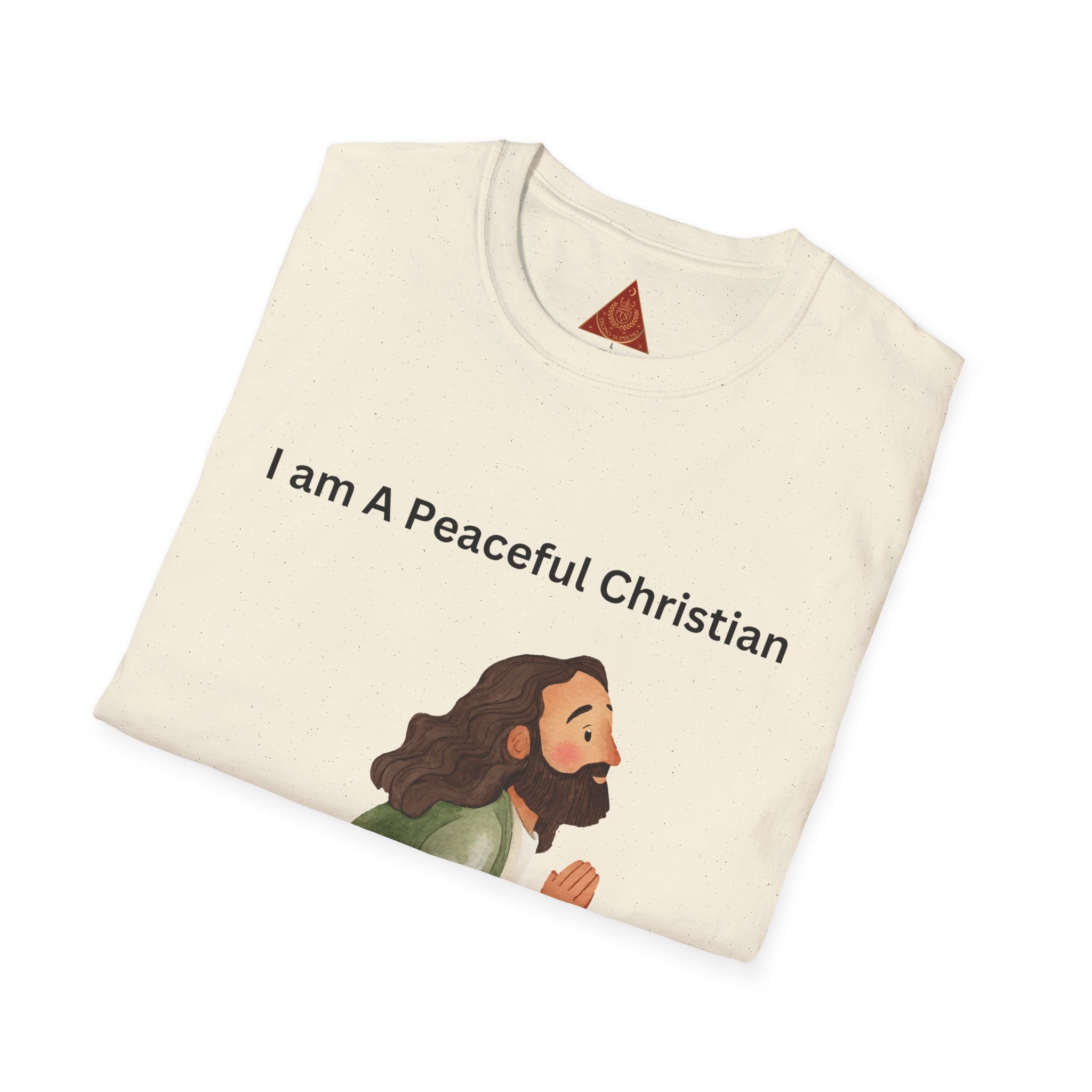 Trono Supremo | Christian Prayer T‑Shirt – “I Am A Peaceful Christian” Jesus Illustration