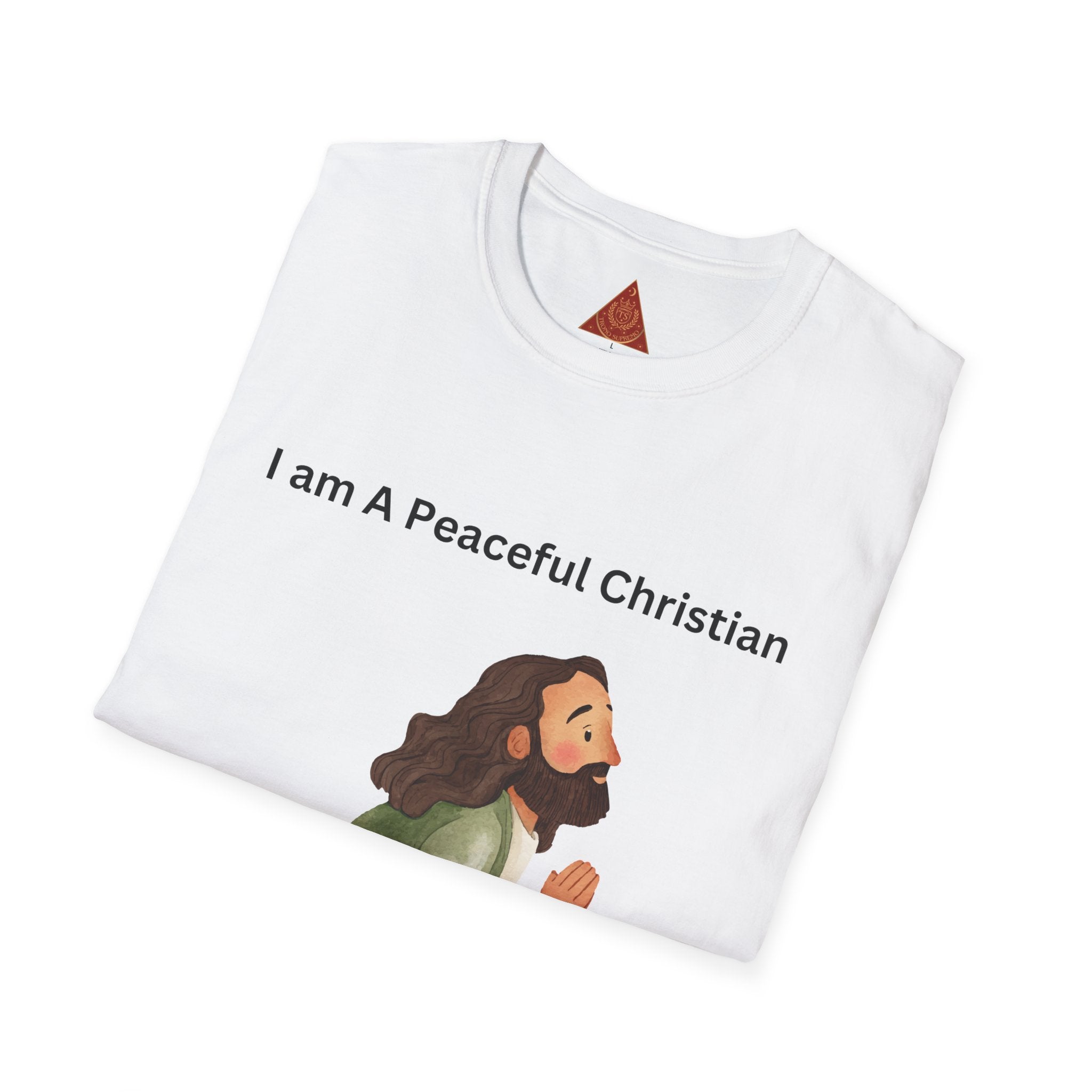 Trono Supremo | Christian Prayer T‑Shirt – “I Am A Peaceful Christian” Jesus Illustration