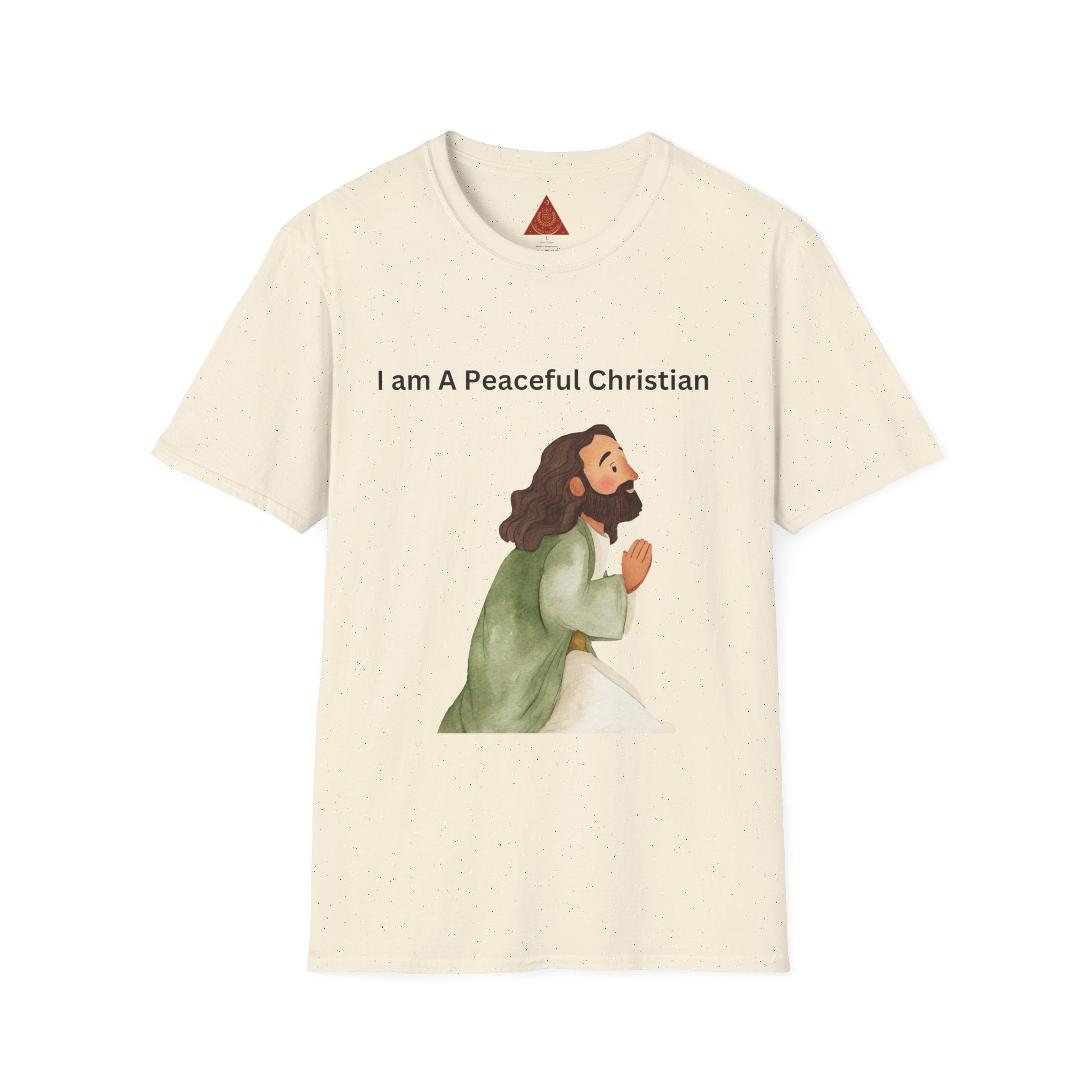Trono Supremo | Christian Prayer T‑Shirt – “I Am A Peaceful Christian” Jesus Illustration