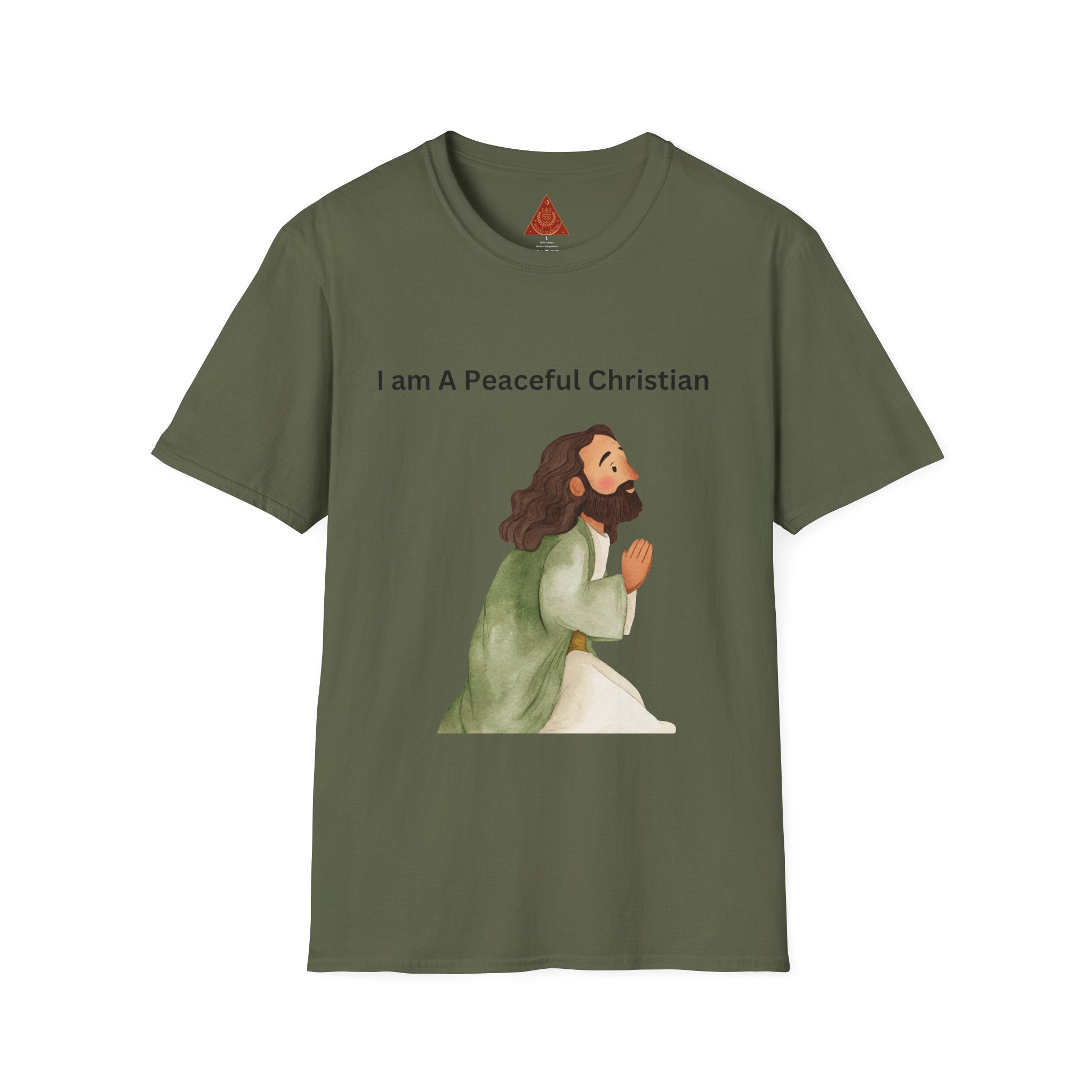 Trono Supremo | Christian Prayer T‑Shirt – “I Am A Peaceful Christian” Jesus Illustration