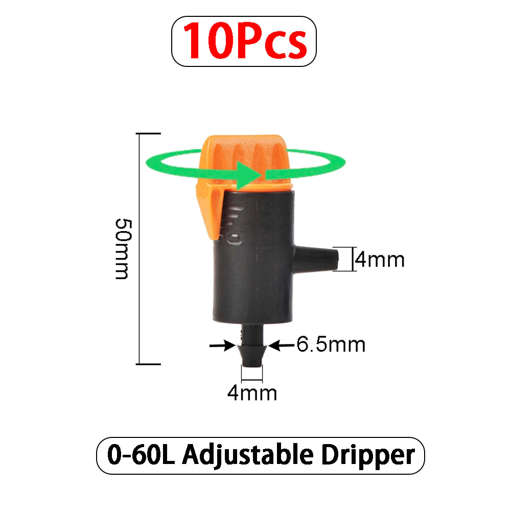 10-50Pcs 0~60L/ Adjustable Dripper Micro Drip Irrigation Regulator Emitter, 4/7mm Tubing Fittings, for Flower Pot Garden Lawn