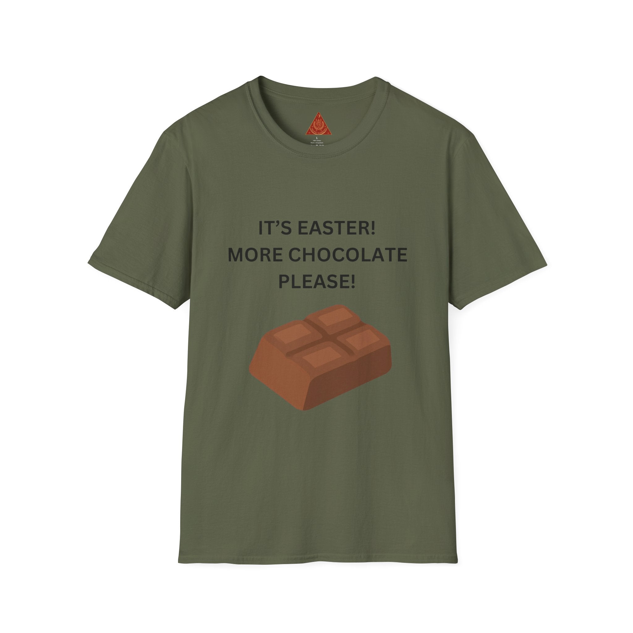 Trono Supremo |  Contemporary  |  Easter Chocolate T-Shirt — "It’s Easter! More Chocolate Please!" Graphic Tee