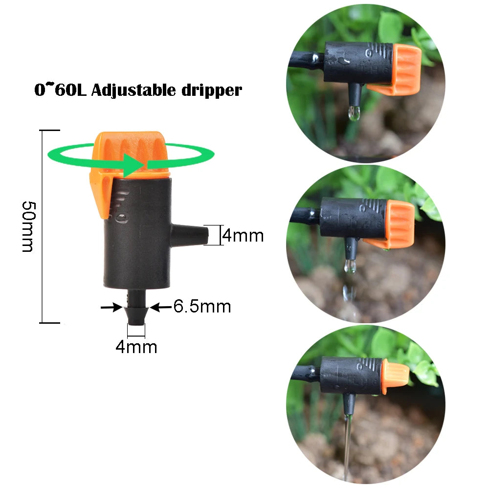 10-50Pcs 0~60L/ Adjustable Dripper Micro Drip Irrigation Regulator Emitter, 4/7mm Tubing Fittings, for Flower Pot Garden Lawn