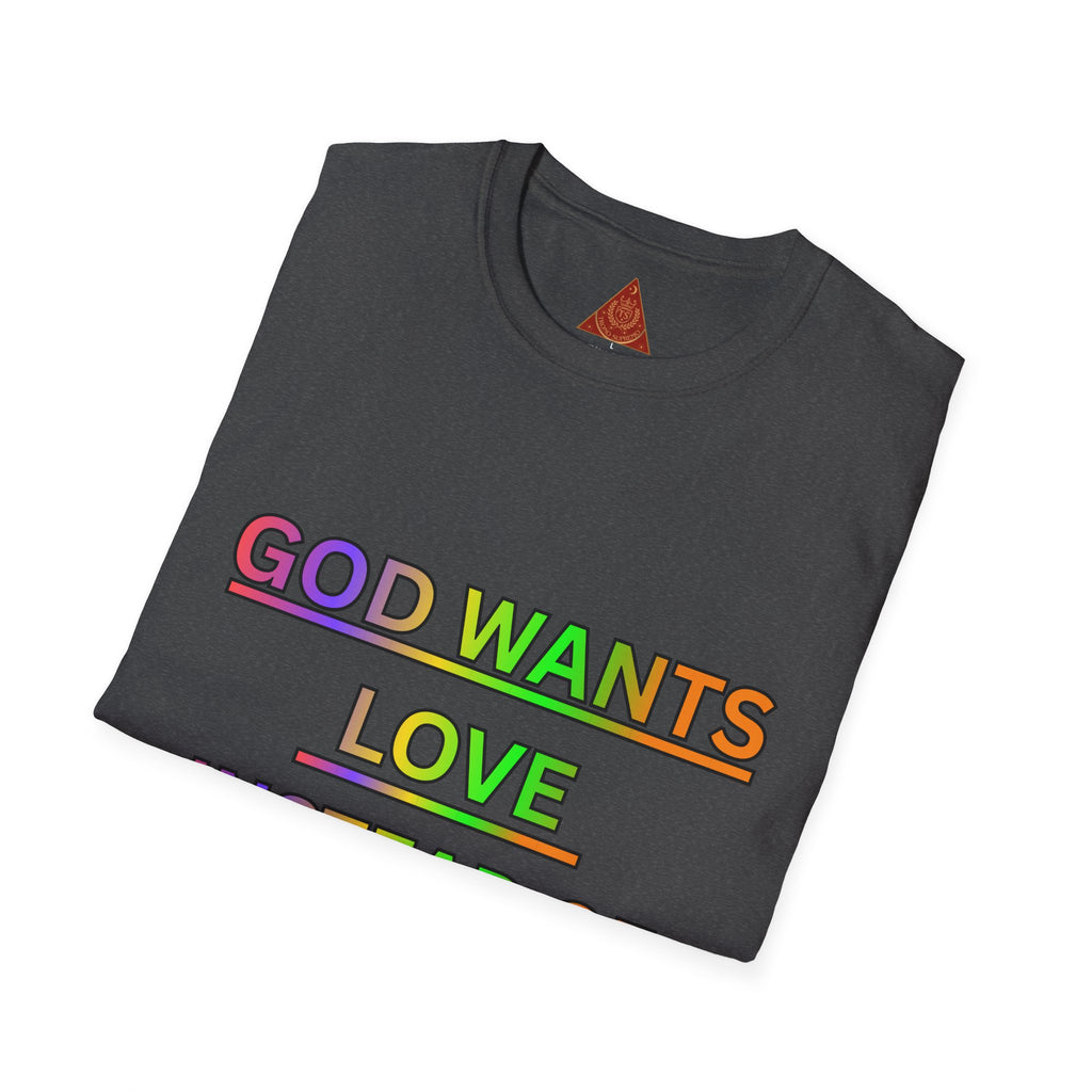 Trono Supremo  |  Contemporary  |  God Wants Love Instead of Hate T-Shirt — Rainbow Faith Message Tee