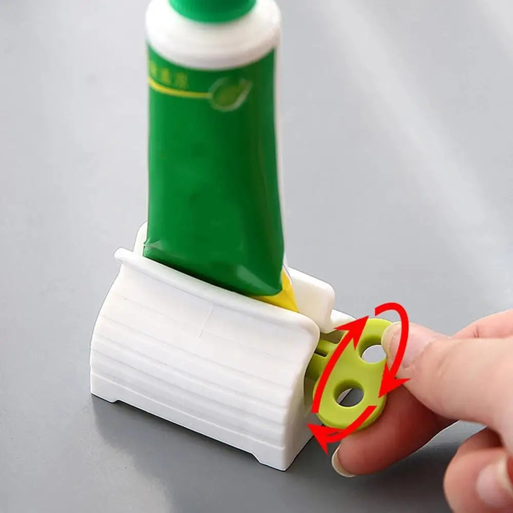 1 exprimidor de pasta de dientes de tubo enrollable, soporte de asiento de pasta de dientes giratorio, dispensador de pasta de dientes para baño