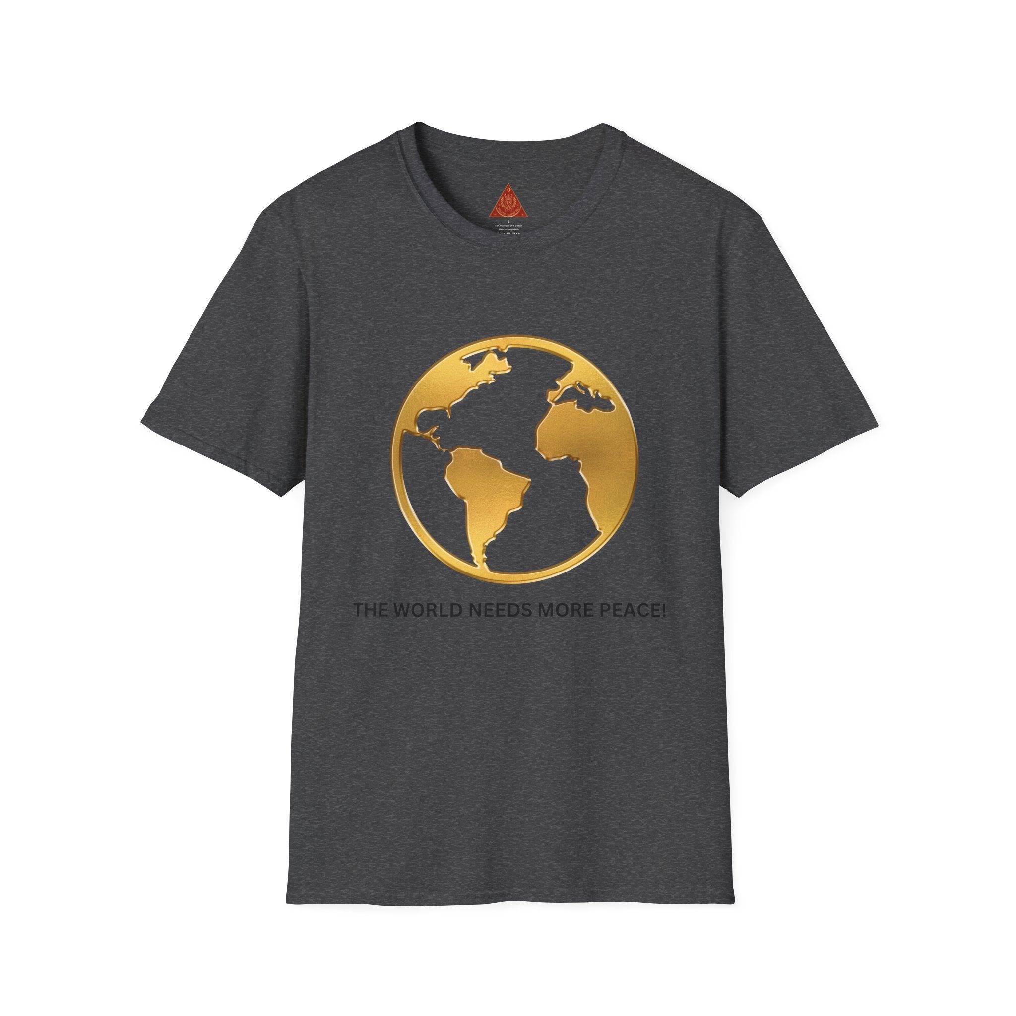 Trono Supremo | Peace Globe T-Shirt — "The World Needs More Peace" Gold Earth Tee