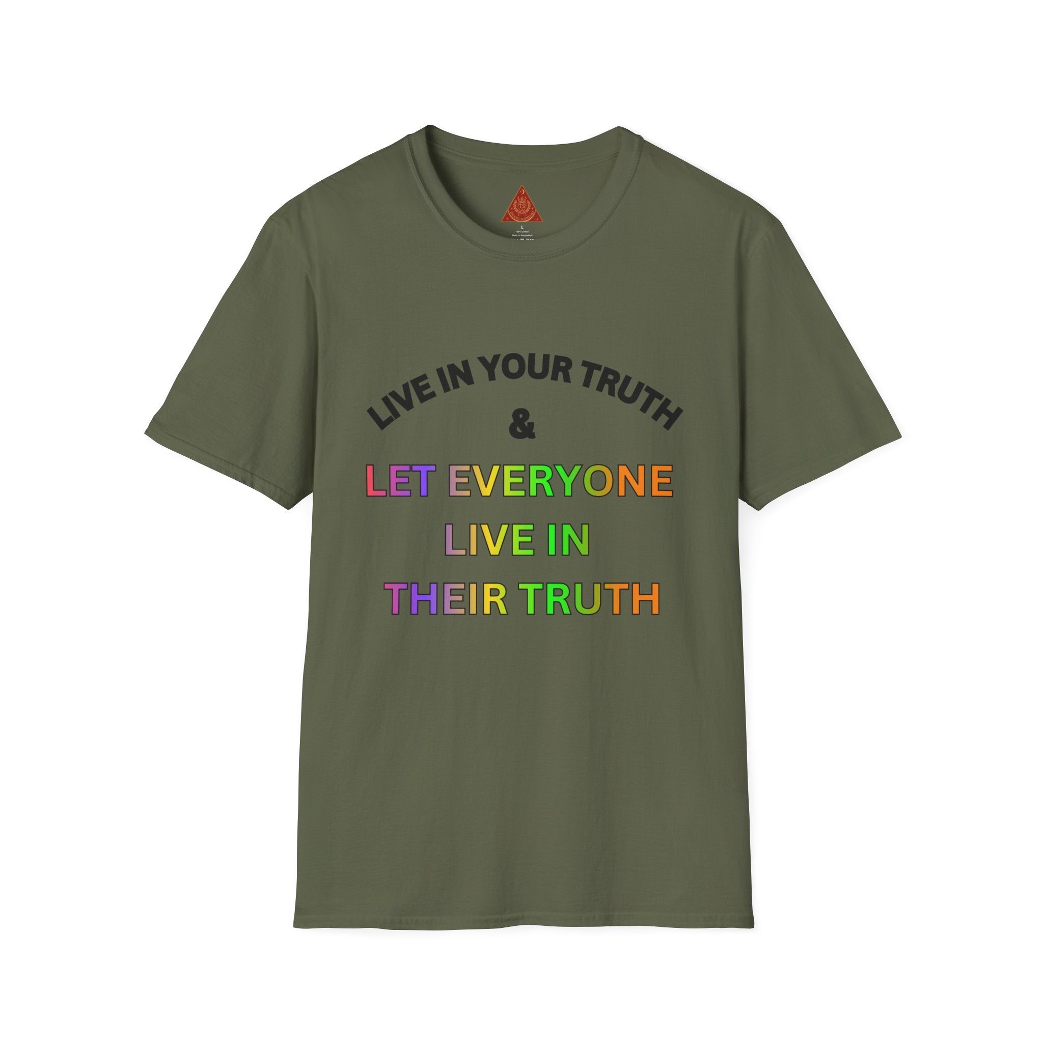Trono Supremo  |  Contemporary  |  T‑Shirt — "Live in Your Truth & Let Everyone Live in Their Truth" Rainbow Pride Tee