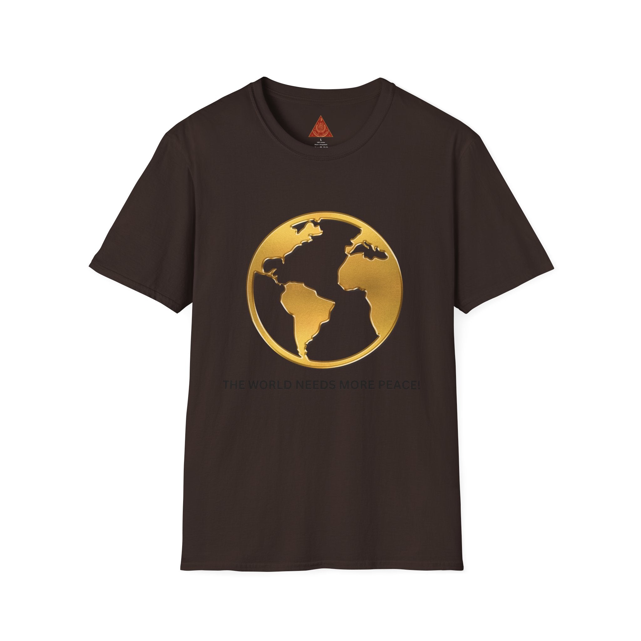Trono Supremo | Peace Globe T-Shirt — "The World Needs More Peace" Gold Earth Tee
