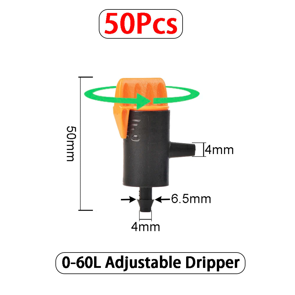 10-50Pcs 0~60L/ Adjustable Dripper Micro Drip Irrigation Regulator Emitter, 4/7mm Tubing Fittings, for Flower Pot Garden Lawn