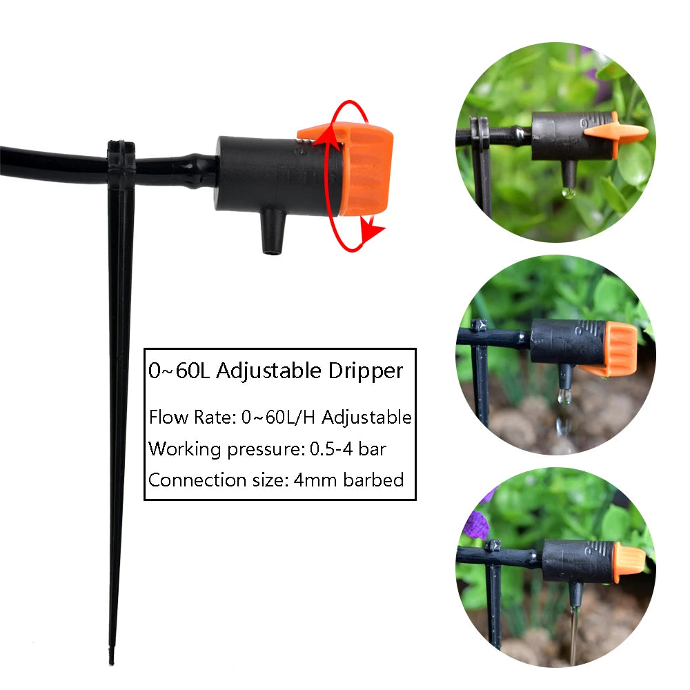10-50Pcs 0~60L/ Adjustable Dripper Micro Drip Irrigation Regulator Emitter, 4/7mm Tubing Fittings, for Flower Pot Garden Lawn