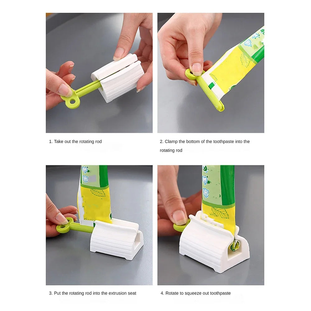 1 exprimidor de pasta de dientes de tubo enrollable, soporte de asiento de pasta de dientes giratorio, dispensador de pasta de dientes para baño