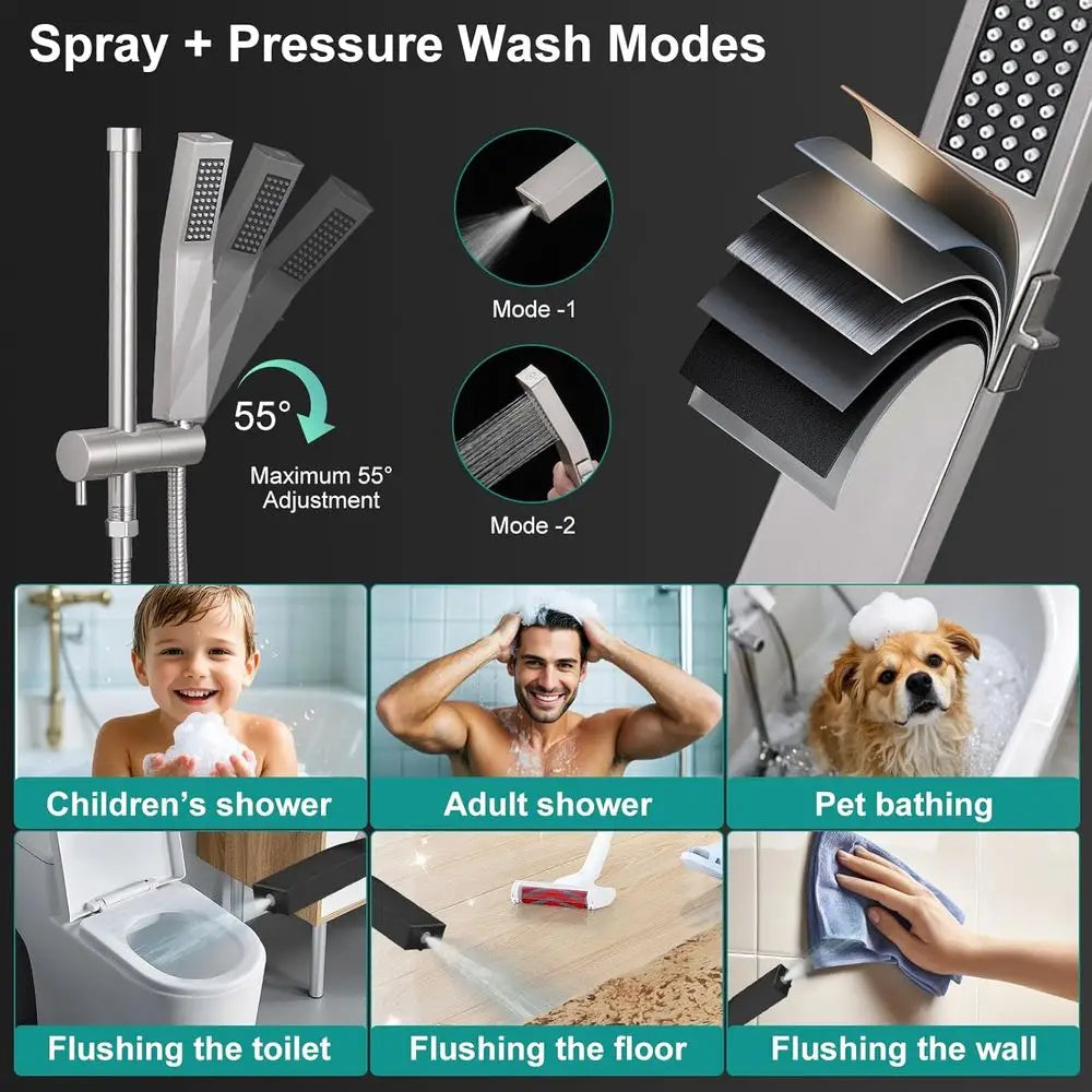 10 Metal Rain Shower Head Combo with Handheld, High-Pressure Waterfall, 16 Extension Arm, 3-Way Diverter, Brushed Nickel