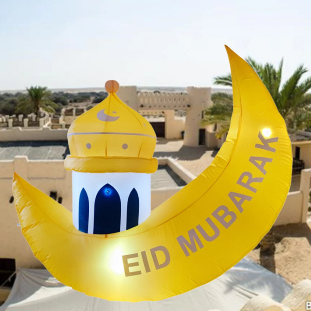 1.6M Ramadan Decorative Eid Al-Fitr Moon Ship Built in LED Light Inflatable Toy Outdoor Mubarak Prayer Decoration Party Supplies