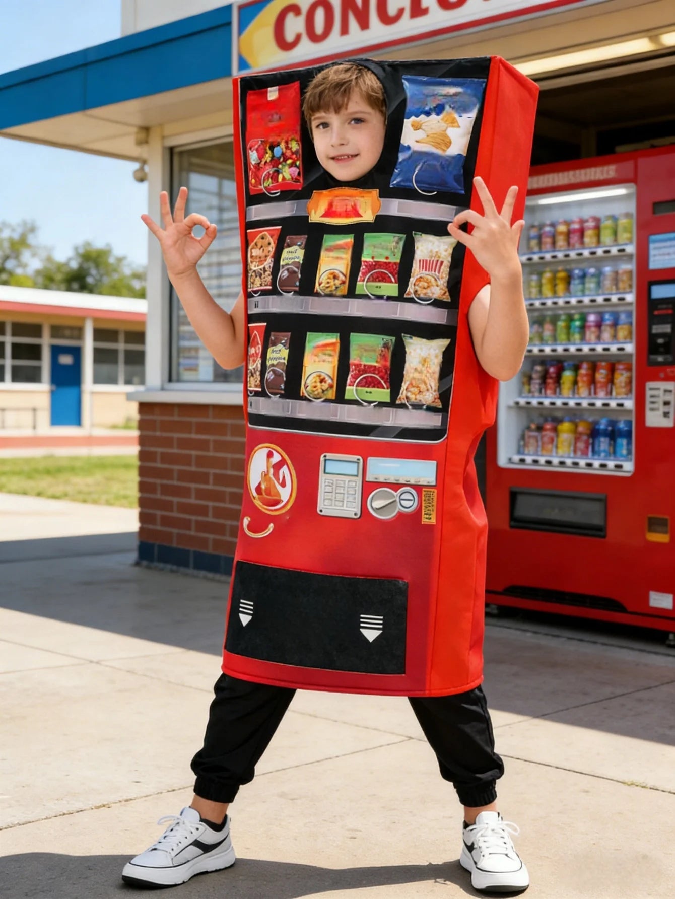1 Piece of Boys' Vending Machine Costume Jumpsuit, with Vending Machine Pattern Print, Unique Design, Boys' Halloween Party Costume, Christmas and Various Holiday Performance Outfits